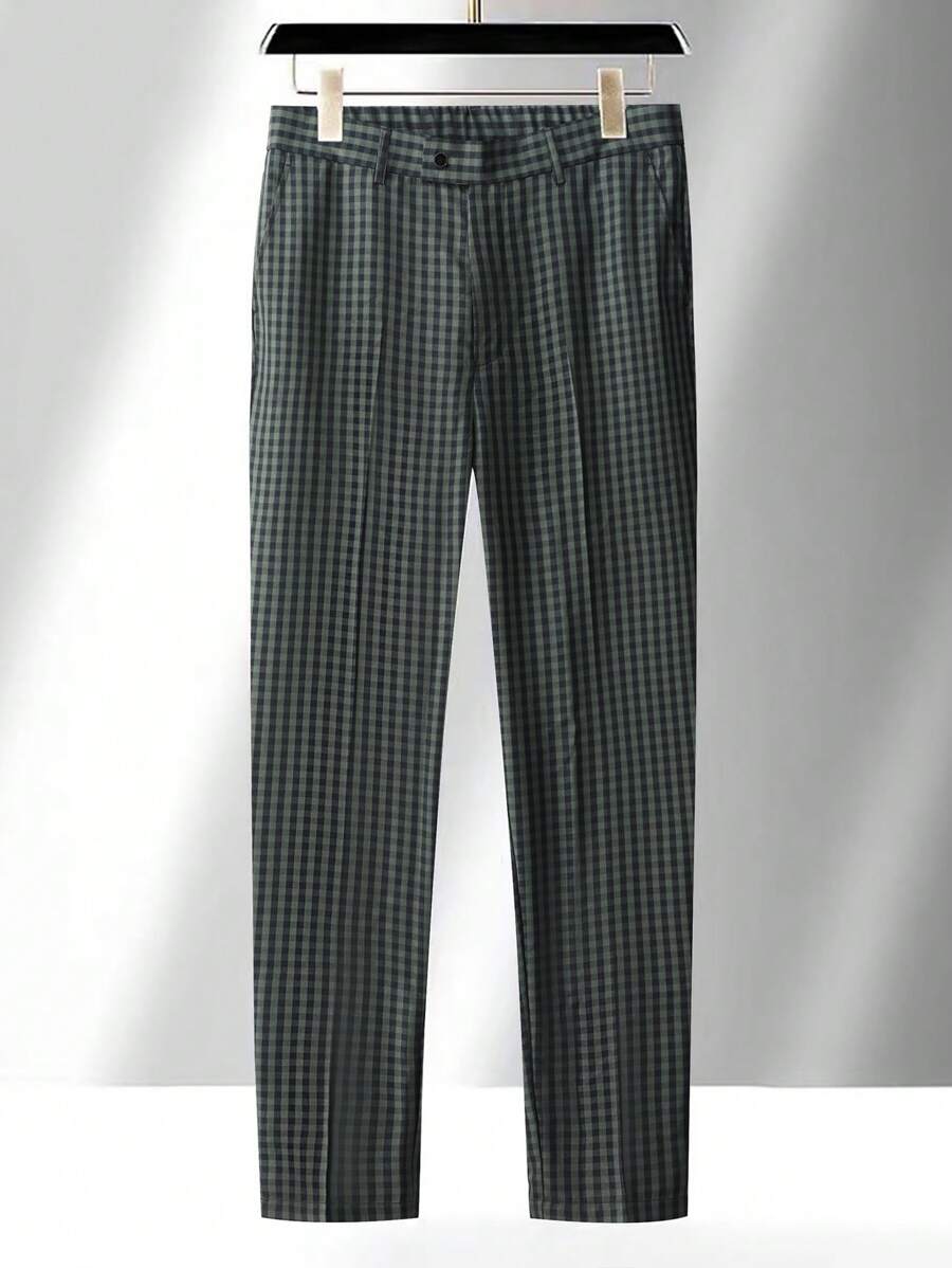 Calvornis Men's Plus Size Plaid Dress Pants - Green - View 1