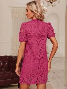 SHEIN Clasi Pink Lace Dress - Rose Red - View 2