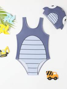嬰兒男童卡通印花背心一件式泳衣 - 灰色 - 查看 1