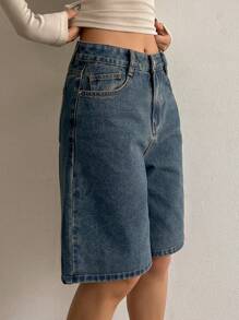 DAZY 女士牛仔短褲,附有口袋 - 藍色 - 查看 6