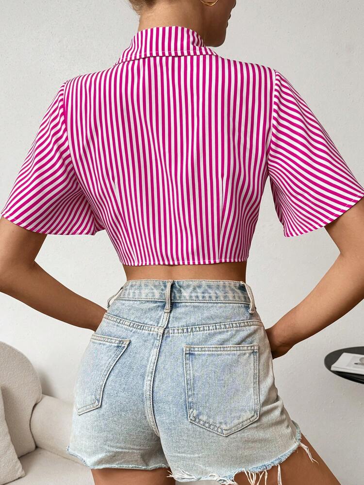 Women's Striped Ruffled Short Sleeve Blouse