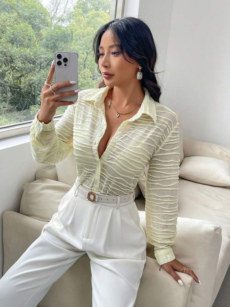 GENKIRA Women's Single-Breasted Long-Sleeved Shirt Fall Cloth For Women - Yellow - View 1