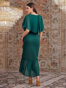 Modelyn Váy cổ vuông viền bất đối xứng cho nữ, Đầm dự tiệc buổi tối thanh lịch - màu xanh lá - Xem 2