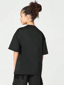SUMWON Tween Girls Oversized Short Sleeve Premium Tee With Flock Print