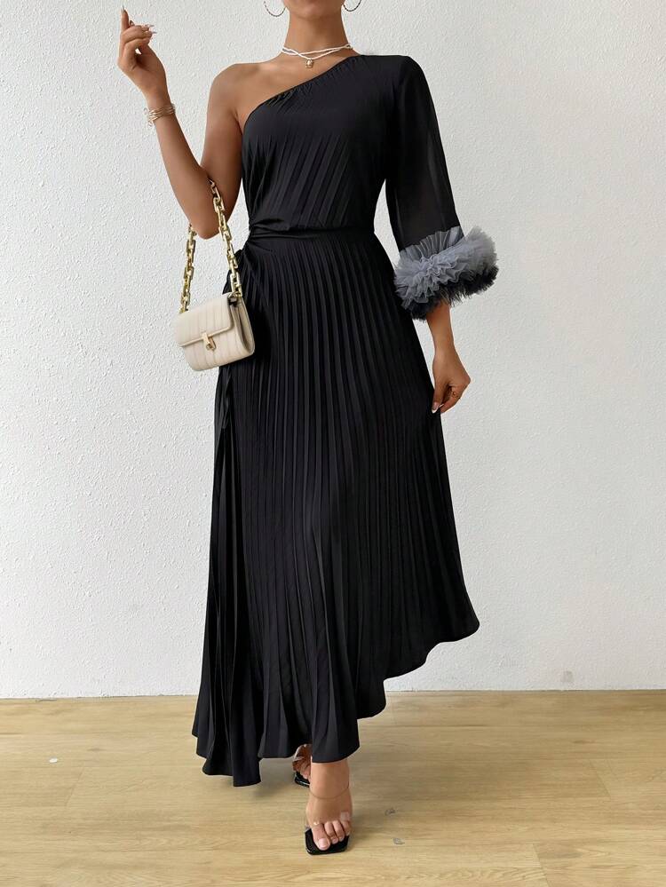 Women's One Shoulder Pleated Dress