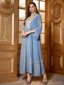 Vestido Asimétrico Estilo Árabe Bordado Para Mujer