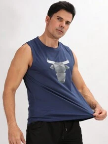 Coreblaze Boyfriend Style Men's Printed Casual Fashionable Sports Tank Top - Navy Blue - View 7