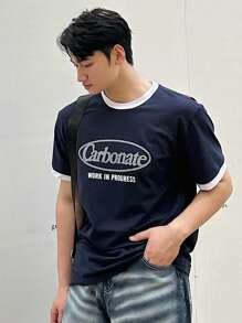 DAZY Camiseta de manga corta con estampado de letras para hombres, vuelta al colegio en verano, camisetas gráficas