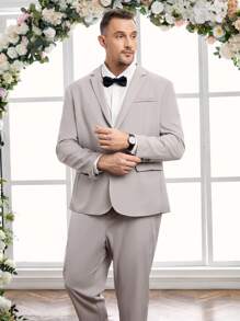 Mainfolk Men's Plus Size Jacquard Weave Suit Jacket And Pants Set - Silver - View 4