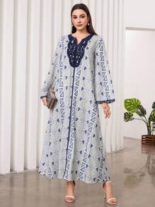 Al Najma 幾何圖案拼接蕾絲連衣裙 - 藍色 - 查看 1