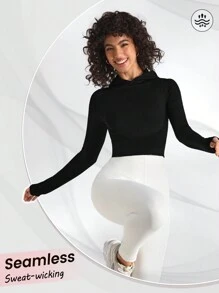 Easithlete Women's Solid Color Hooded Yoga Sports Sweatshirt - Black - View 2