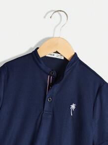 Tween Boy Casual Comfortable Stand-Up Collar Polo Shirt - Navy Blue - View 5