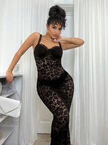 SHEIN BAE Spring Dress Spring Break Beach Women Dresses Long Beach Dress Summer Dress Lace Dress Black Dress