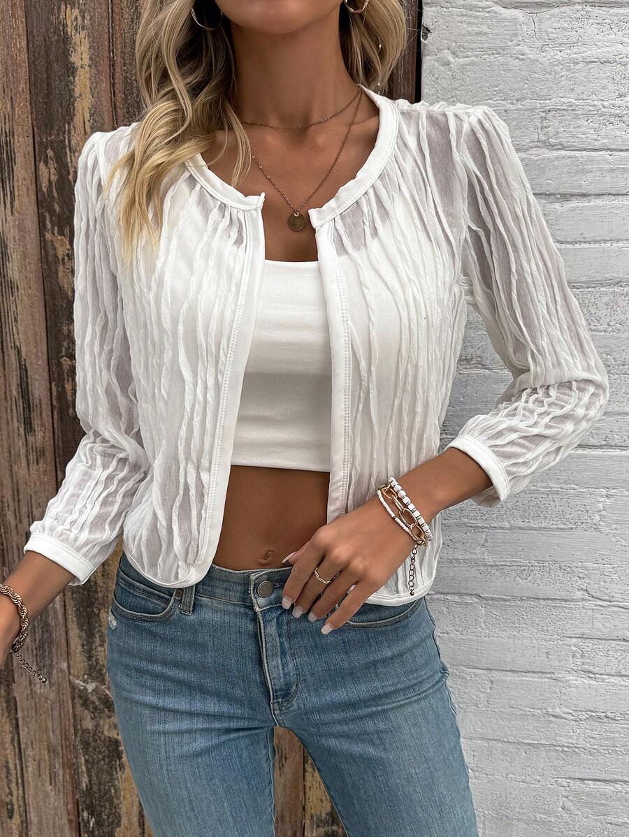 SHEIN LUNE Women's Sheer Mesh Open Front Jacket - White - View 1