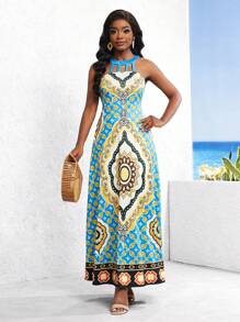 SHEIN Lady Vestido Flojo Y Sin Mangas Con Estampado Floral Y Huecos