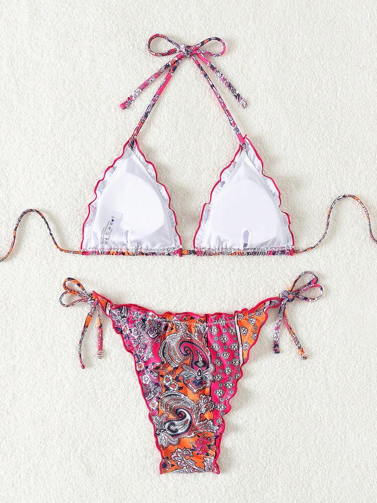 Women's Paisley Print Halter Neck Two-Piece Bikini Set Summer Beach
