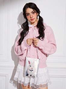 ROMWE Kawaii Số Hình hoa Thỏ In Nhỏ bé Túi đeo vai Có tay cầm Và Chéo cơ thể Dây đeo - trắng - Xem 4