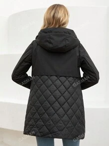 GASMAN Women's Zippered Front Hooded Regular Fit Padded Coat