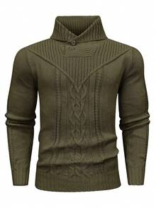 Manfinity Homme Men's Long Sleeve Turtleneck Sweater - Army Green - View 3