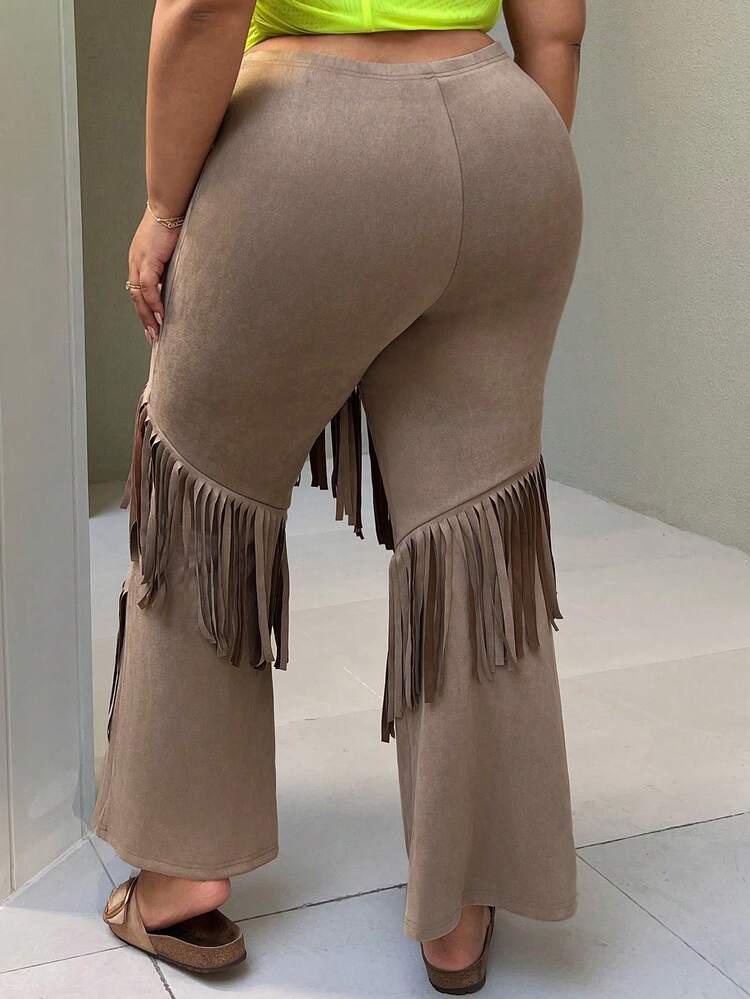 Women's Plus Size Boho Fringe Sexy Flared Pants With Distressed Detail