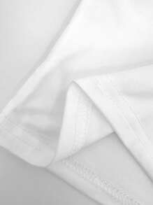 SHEIN Unity 女士純色扭結前、荷葉邊t恤 - 白色 - 查看 6