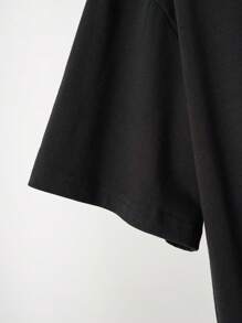 Mulvari 女士寬鬆休閒短袖t恤,簡約月亮圖案,圓領設計 - 黑色 - 查看 6