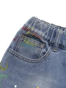 Jeans de estilo urbano para niño preadolescente con lavado pesado y detalle de salpicaduras de acuarela - Lavado ligero - Ver 3