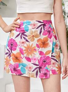 Teen Girl's Casual Floral Printed Skort For Vacation