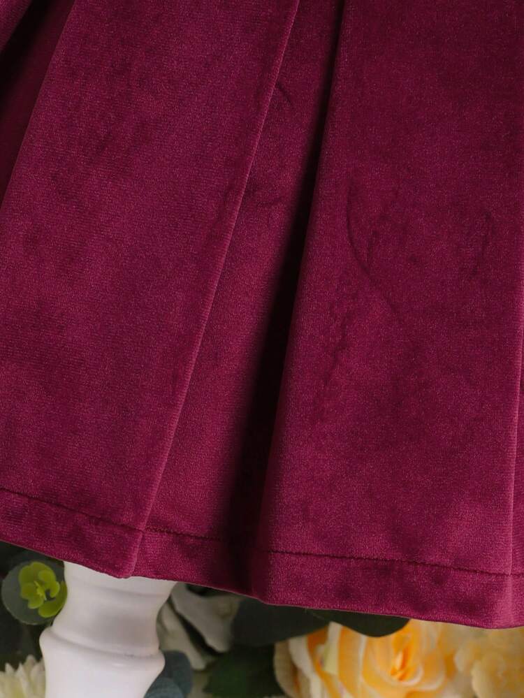 Baby Girl Colorblock Velvet Bell Sleeve Dress