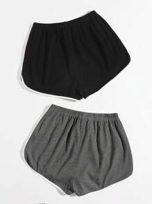 SHEIN EZwear Two-Piece Set Color Block Trim Elastic Waist Shorts - Dark Grey - View 2