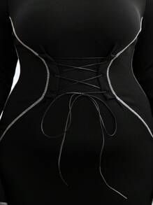 Seusyu 大喇叭袖提臀緊身連身裙 - 黑色 - 查看 4