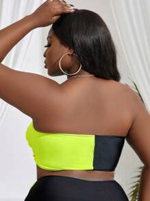 Slaydiva Plus Size Summer Beach Strapless Color Block Bikini Top - Multicolor - View 2