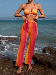 SHEIN Swim 女士渐变色挂脖比基尼套装夏季海滩 - 彩色 - 查看 5