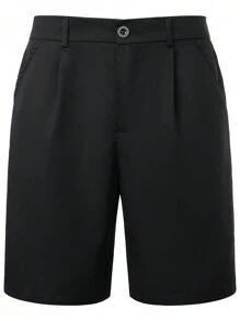 Claim Dot 男士褶皱短裤纯色正装短裤工作商务休闲纯色黑色短裤，适合老公、男朋友的礼物 - 黑色 - 查看 6