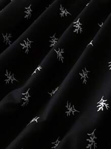 SHEIN Clasi Kích thước lớn Giường đôi In Xù Hoa Sen Đầm - Đen và trắng - Xem 3