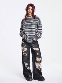 ROMWE Academia Geo Pattern Drop Shoulder Sweater - Multicolor - View 2