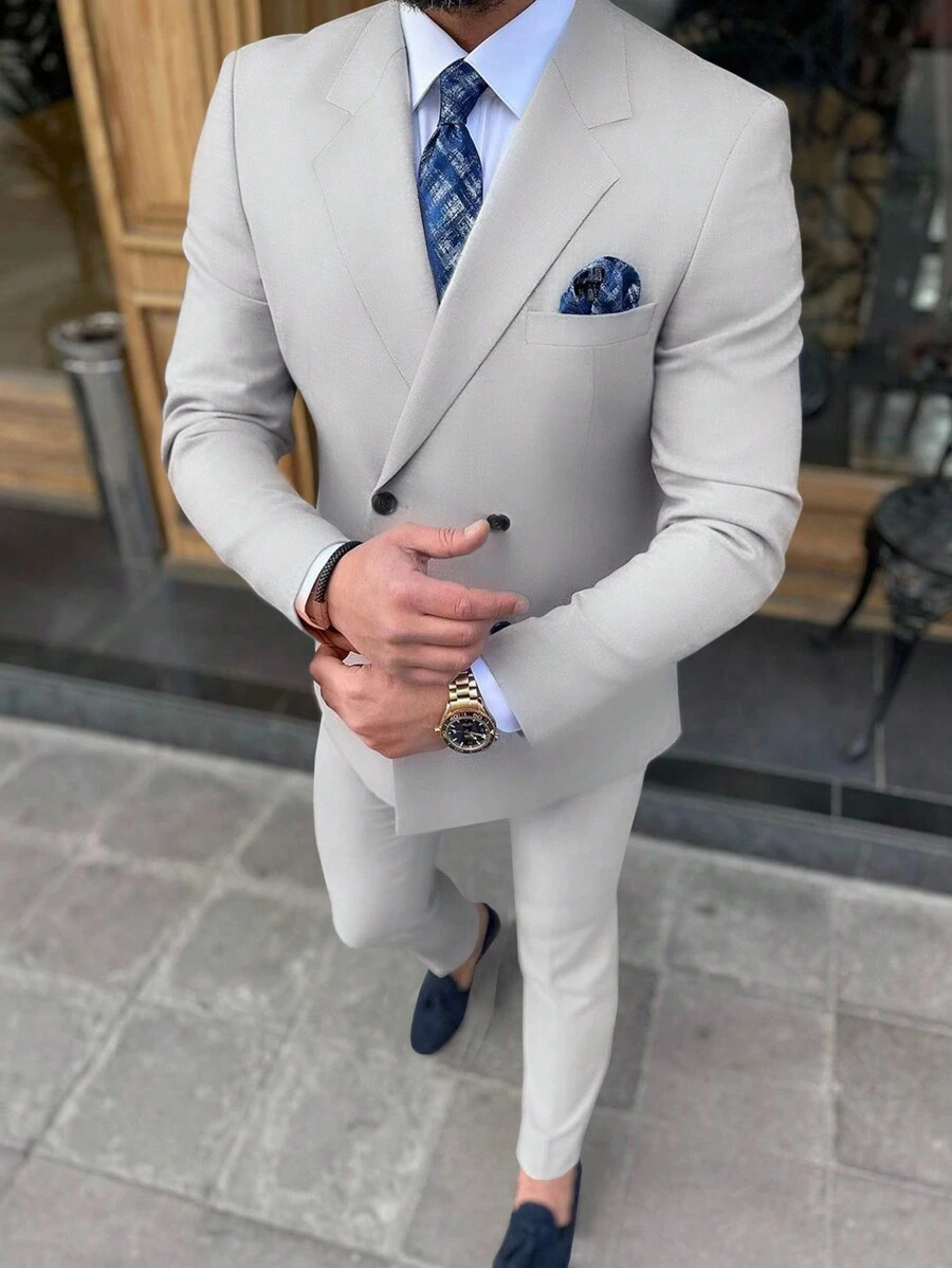 Manfinity Mode Men'S Solid Color Suit Set - Light Grey - View 1
