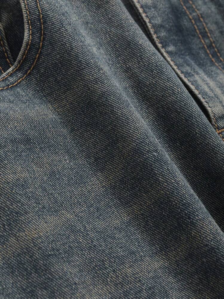 DAZY 여성용 와이드 레그 데님 청바지, 빈티지 워싱 블루, 긴 루즈핏, 배기 청바지, 가을 의류 - 미디엄 워시 - 보기 4