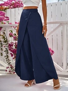 Vivid Eden Pantalones anchos de pierna ancha con envolvente liso para mujer