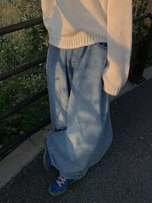 DAZY Women's Elastic Waist Wide Leg Loose Fit Jeans,Baggy Jeans