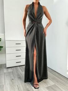 SHEIN Cottnline 長款閃亮晚裝禮服 - 銀色 - 查看 5