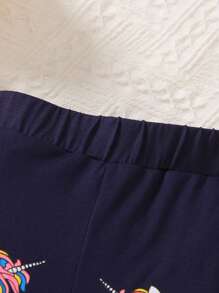 1條寶寶女孩休閒獨角獸和心形印花雙層波浪褲,夏日時髦街頭風格 - 寶藍色 - 查看 4