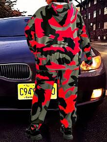 EMERY ROSE Women's Plus Size Camouflage Print Hooded Two-piece Set - Multicolor - View 2