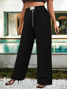 Celure Plus Size Women'S Patched Wide Leg Pants