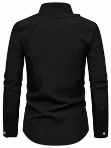 Manfinity AFTRDRK Men's Solid Long Sleeve Shirt, For Fall - Black - View 2