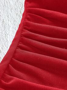 SHEIN EZwear Solid Color Knitted Ruffled Slim Fit Tank Top - Red - View 4