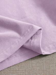 SHEIN EZwear 女士實色方領短袖t恤 - 淡紫色 - 查看 5