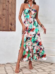 SHEIN LUNE Vestido Estampado Con Cuello Halter Para Mujer - Multicolor - Ver 4