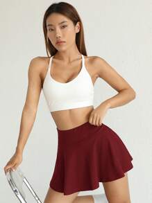 SHEIN EZwear 純色針織運動裙,附有口袋