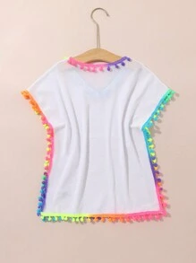 SHEIN Young Girl Cover Up With Colorful Ball Embellishment Summer Holiday